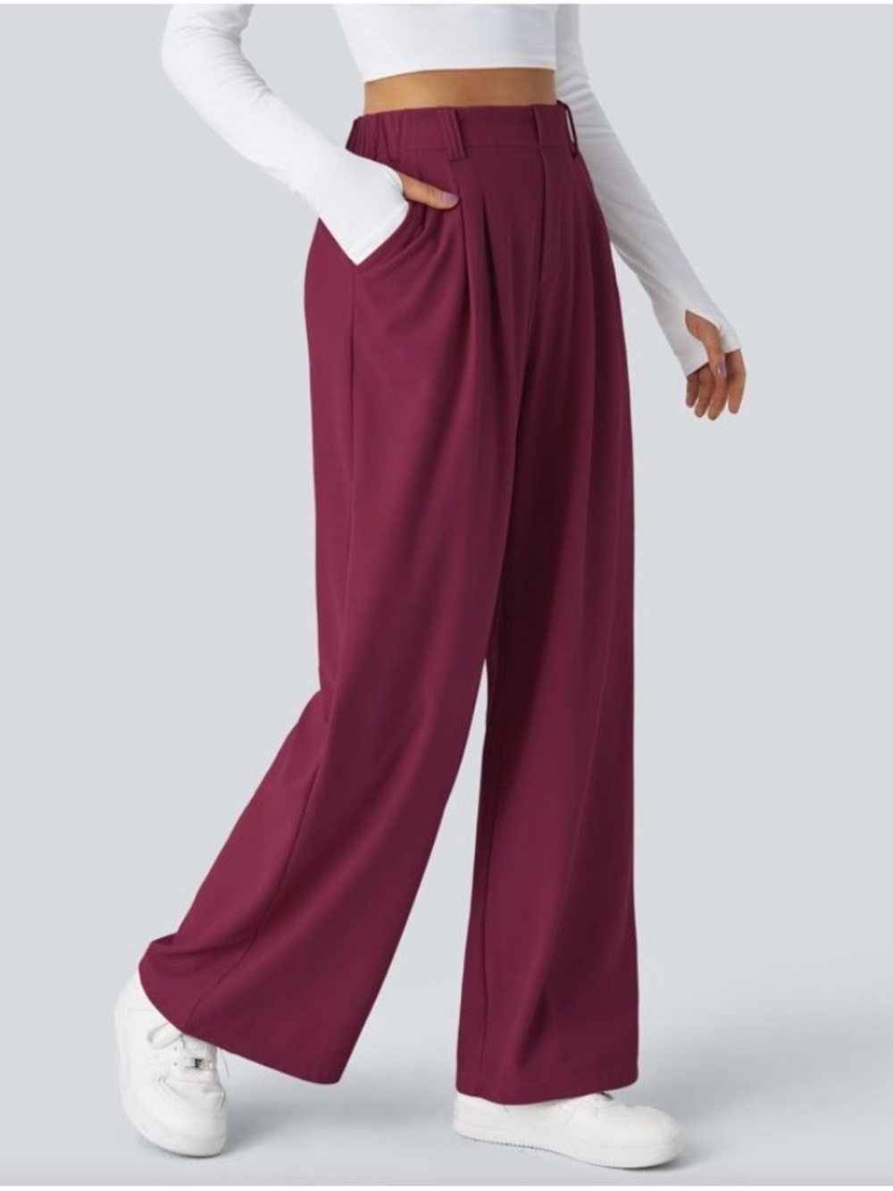 HALARA Burgundy Wide Leg High-Waist Pants - Picture 3 of 11